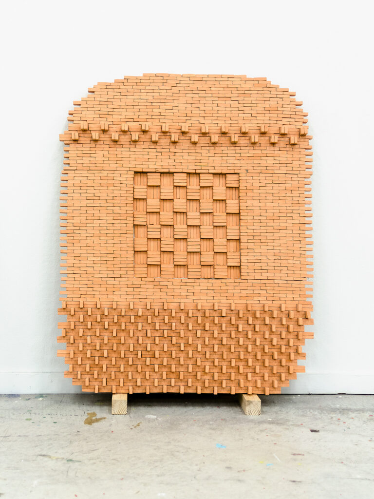 CODE 4 by swiss artist Jonathan Steiger, a relief made from miniature bricks and mortar.